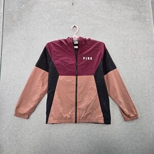 PINK Victoria's Secret Women Jacket XS/S Burgundy Colorblock Logo Windbreaker